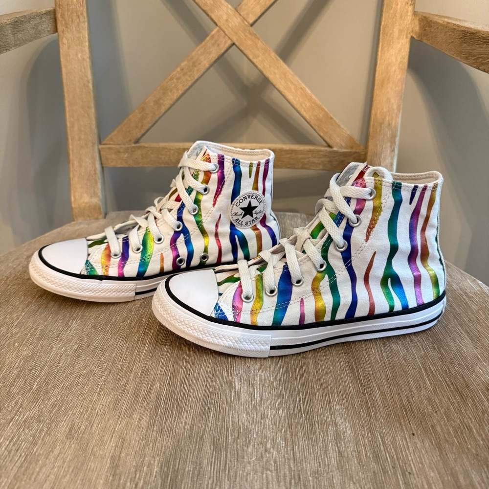 Converse Rainbow All Star High Tops YOUTH Sz 3 Foil Zebra Chuck Taylor/Clean